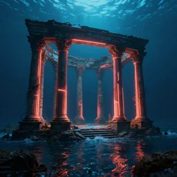 ancient neon ruins in the sea