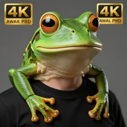 man wearing a frog head, highly detailed, 4 k, hdr, smooth, sharp focus, high resolution, award - winning photo, boris valejo, photorealistic