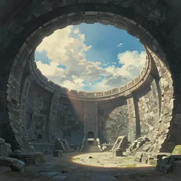 stargate made of stone that form a circle, cinematic view, epic sky by Ken Sugimori