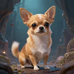 an anthropomorphic chihuahua living in an extradimensional reality where it is a god, in the style of wlop, illustration, epic, fantasy, hyper detailed, smooth, unreal engine, sharp focus, ray tracing, physically based rendering, renderman, beautiful
