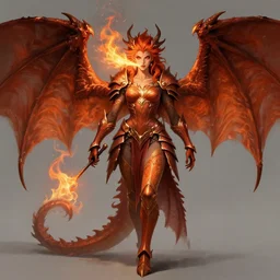 full body portrait of dragon master lady, taned skin, red eyes, wild ginger hair, draconic looking armor, symmetric wings, firebreathing, high fantasy, dnd, highly detailed, smooth, sharp focus, illustration, by artgerm, greg rutkowski, alphonse mucha
