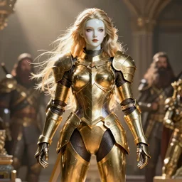 hyper realistic photo of android armored paladin girl, with porcelaine doll face, full body, cinematic, artstation, cgsociety, greg rutkowski, james gurney, mignola, craig mullins, brom