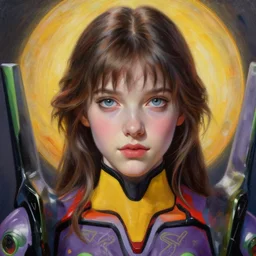 painting, young girl, beautiful face, gorgeous, face visible, halo, cinematic lighting, highly detailed eva suit, wallpaper, extremely detailed, sharp focus, by greg rutkowski and [ [ [ wlop ] ] ], intricate, beautiful, award winning, trending on artstation, pixiv