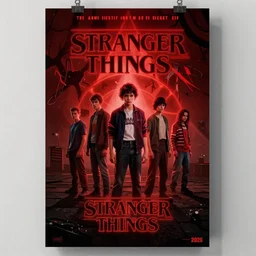 “brand new movie poster for the next new season of stranger things, 2024, eary, dark red, horror, upside down, hyperrealistic, super detailed, digital art”