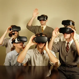 people from the 1 9 5 0 s playing with virtual reality goggles