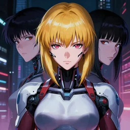 fullbody portrait of semi biomechanical motoko kusanagi ghost in the shell, finely detailed features, closeup at the faces, perfect art, at a cyberpunk city, gapmoe yandere grimdark, trending on pixiv fanbox, by ilya kuvshinov, rossdraws, artgerm