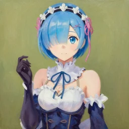 “Detailed key anime visual of Rem from Re:Zero; in oil painting”