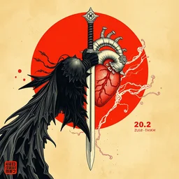a heart and a sword. shin hanga and kawanabe kyosai and cory loftis and rossdraws and wlop and jung gi kim rule of thirds