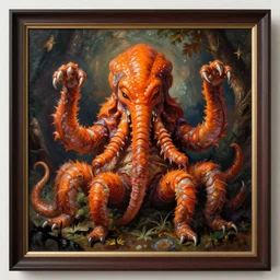 framed zoological portrait of orange cthulhu by james jean