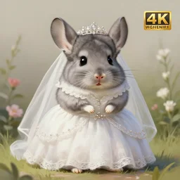 a cute chinchilla!!!!!! in a wedding gown, a chinchilla!!! getting married, highly detailed digital painting, 4k