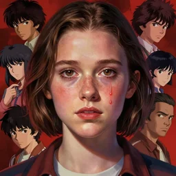 character portrait of eleven from stranger things, nose bleed, looks like millie bobby brown, very detailed face, by atay ghailan & akira toriyama & ken sugimori & takeshi obata & hiromu arakawa & masashi kishimoto & yusuke murata & hayao miyazaki & masashi ando,