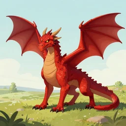The red dragon standing in an open field, portrait art by Donato Giancola and James Gurney, digital art, trending on artstation