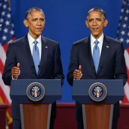 Still image from the 2024 Presidential Debate between Barack Obama and Barack Obama, photorealistic painting, trending on artstation