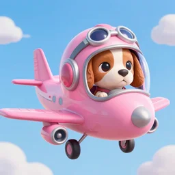 pilot cocker spaniel, pink airplane, pink pilot helmet, 3 d model, cartoony, pixar style, artstation, unreal engine, in the sky, 4 k, ultra quality