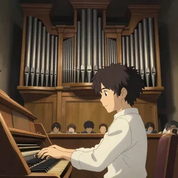 people listen to a pipe organ, single subject, scenic full shot, ambient lighting, detailed face, by makoto shinkai, stanley artgerm lau, wlop, rossdraws