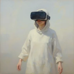 a character in vr, oil painting, pale colors, high detail, 8 k, wide angle, trending on artstation,
