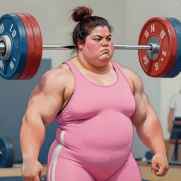 greg manchess portrait painting of beautiful thick very muscular roided female weightlifter zarya wearing pink dress, wide roided face, medium shot, asymmetrical, profile picture, organic painting, sunny day, matte painting, bold shapes, hard edges, street art, trending on artstation, by huang guangjian and gil elvgren and sachin teng