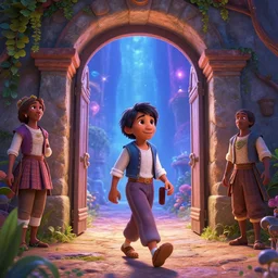a detailed 3 d render of bruno from encanto walking throug the astral gate to eternity, 1 8 th century south america, octane render, 8 k, volumetric lighting, in the style of disney, art by albert bierstadt and thomas moran