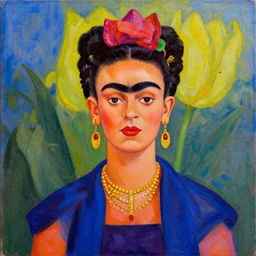 a colorful painting of a tulip in the stale of frida kahlo with the colors of mexico