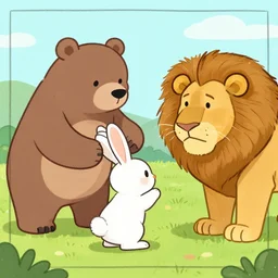 bunny protecting bear from lion comics