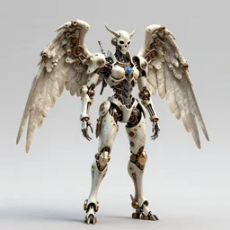 complex 3 d render hyper detailed ultra sharp full length of a beautiful ornate biomech valkyrie princess angel of death gorgeous, bone wings, steampunk, d & d, medieval dark fantasy, battle armor, fiery aura, dynamic, intricate, zbrush, octane render, 8 k, hd, cinematic, resin, rim light, symmetrical, proportional, art by takeshi obata & satoshi kon & artgerm & billelis & wlop & hirohiko araki