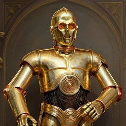portrait of c 3 po, deep focus, intricate, elegant, regal, highly detailed, digital painting, artstation, concept art, matte, sharp focus, illustration, d & d, fantasy, hearthstone, art by artgerm and greg rutkowski and alphonse mucha