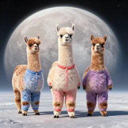 three dancing llamas in pyjamas on the surface of europa