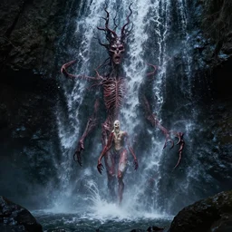 waterfall of abomination soulstream, in the style of alejandro mirabal, dramatic, tragic, intricate, detailed, beautiful, 8 k resolution