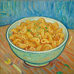 van gogh painting of a bowl of macaroni, masterpiece, epic, stunning,