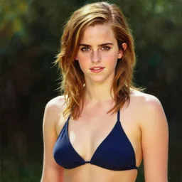 detailed painting of emma watson wearing a bikini, 8 k, by greg rutkowski, artgerm, global illumination