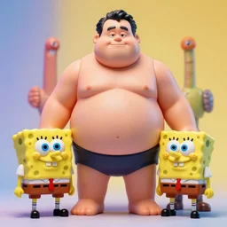 hyperrealistic rendering, fat smooth john carpenter flesh monster spongebob by art of skinner and richard corben and jeff easley, product photography, action figure, sofubi, studio lighting, colored gels, colored background