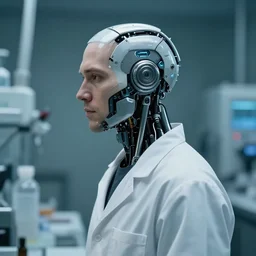 a laboratory operator man with cybernetic enhancements seen from a distance, scifi character portrait by greg rutkowski, craig mullins, 1 / 4 headshot, cinematic lighting, dystopian scifi gear, profile picture, mechanical, cyborg, half robot