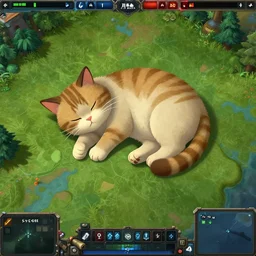 screenshot of a giant cat sleeping in the middle of the map, in a Starcraft 2 game