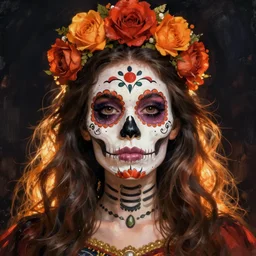 Illustration of a sugar skull day of the dead girl, art by Victor Nizovtsev