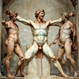 real life photo of vitruvian man screaming in pain