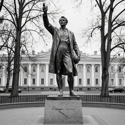 the statue park in st. petersburg, by patrick brown, monochrome,