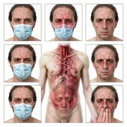 a human infected with bubonic plague, medical pictures showing their symptoms.