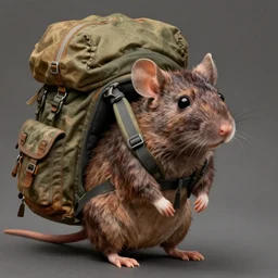 hyperdetailed portrait of a rat wearing an enormous adventure's backpack. highly detailed portrait, digital painting, sharp focus illustration, artstation hq. intricate, greg rutkowski, alphonse mucha, medium shot. dan mumford andrei riabovitchev, marc simonetti, yoshitaka amano