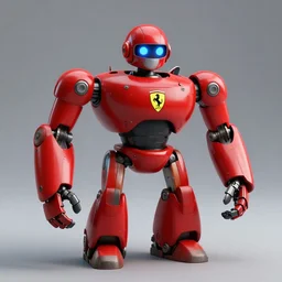 a red robot with big tires on it's shoulders, Ferrari logo on it's chest, wearing a motorcycle helmet | unreal engine | hd | 3D model