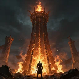 skyrim, detailed, lighting, dragonborn, fire, mythical, tower
