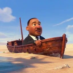 still from a pixar movie, martin luther king jr shipwrecked on a desert island