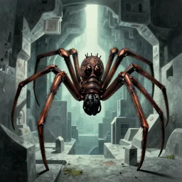 “A giant creepy spider in MC Escher architecture, by Junji Ito”