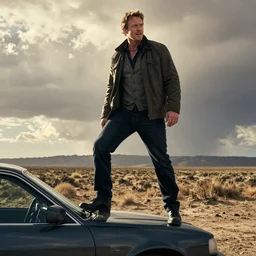 Giant Scott Lang steps on a car, photography by Julia Fullerton-Batten
