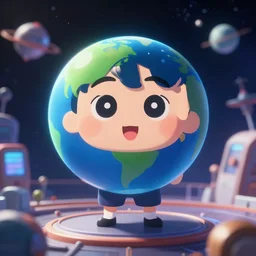 chibi, anime portrait of earth - chan!!! on space, arts station, ( ( ( blurred ) ) ), high quality!!! cinematic!!! post - processing effects!!!
