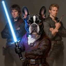 character concept portrait, jedi french bulldog holding a light saber digital painting, concept art, smooth, sharp focus, illustration, from metal gear, by ruan jia and mandy jurgens and william - adolphe bouguereau, artgerm