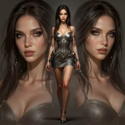 mad warrior seductive girl concept art, character in the middle, short dress, detailed eyes, symmetrical, rule of three, detailed body, full body, detailed face, ultradetailed digital illustration, 8 k, epic atmosphere, digital art by simon cowell and rachel walpole
