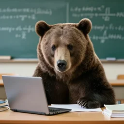 a photograph of a bear having a bad day in calculus class.