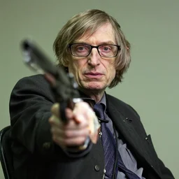 steven hawking holding a gun