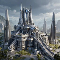 protoss city, ultra detailed, unreal engine 5, powerful graphics, absolutely stunning, dramatic cinematic lighting, beautiful landscape and city in the background. trending on artstation, deviantart, super graphics, award - winning