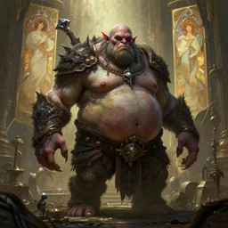 highly detailed portrait of a evil very fat obese orc goblin, horror, creepy, unreal engine, fantasy art by greg rutkowski, loish, rhads, ferdinand knab, makoto shinkai and lois van baarle, ilya kuvshinov, rossdraws, tom bagshaw, alphonse mucha, global illumination, radiant light, detailed and intricate environment